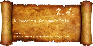 Kubovics Annamária névjegykártya