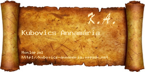 Kubovics Annamária névjegykártya